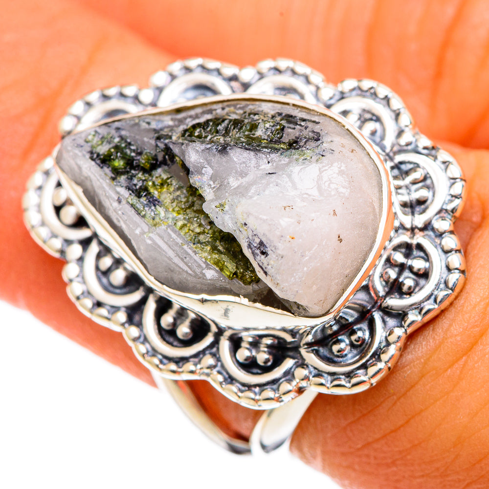Green Tourmaline In Quartz Rings handcrafted by Anasilvercos - RING106707