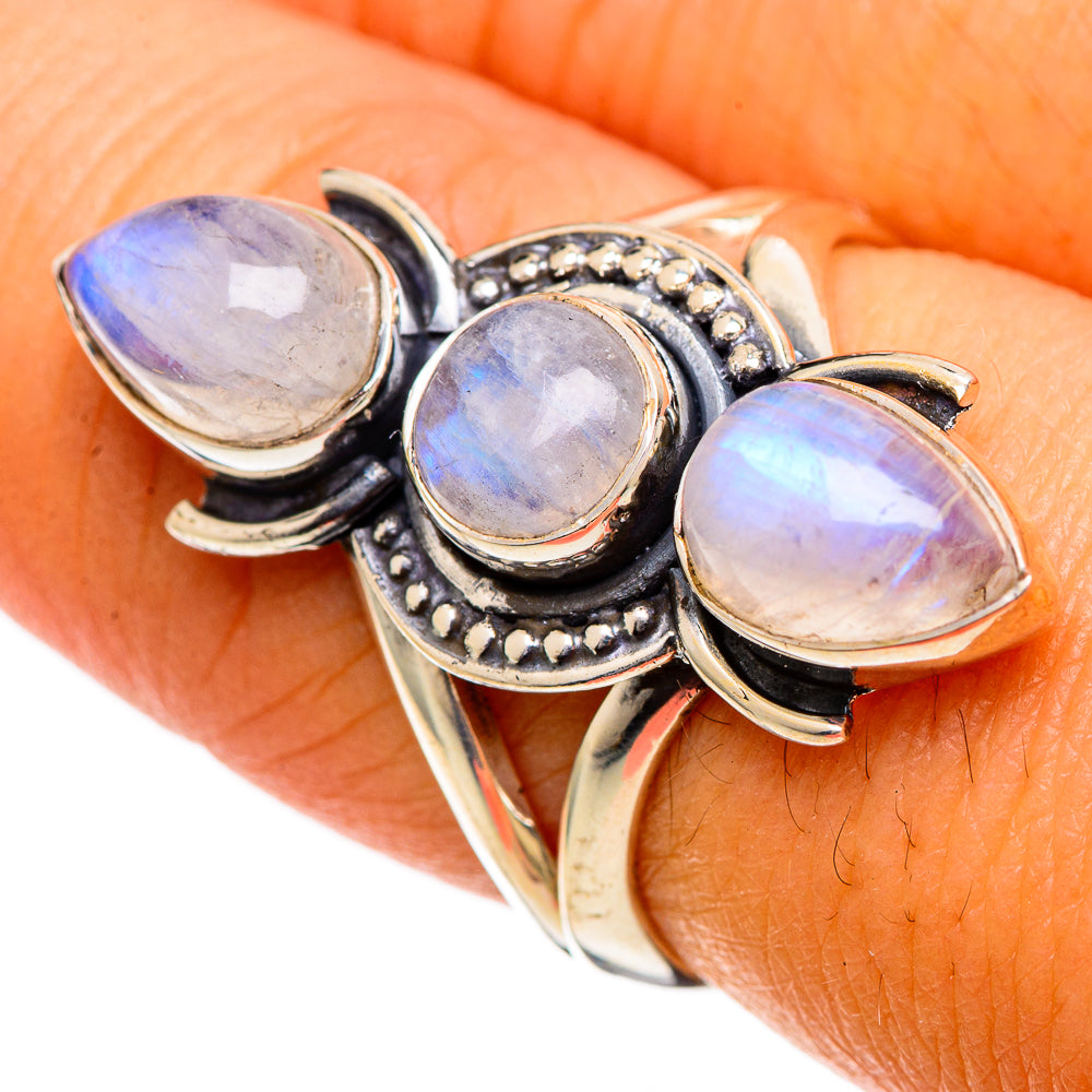 Rainbow Moonstone Rings handcrafted by Anasilvercos - RING106727