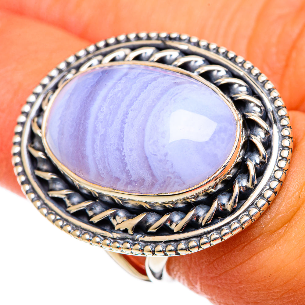Blue Lace Agate Rings handcrafted by Anasilvercos - RING106773