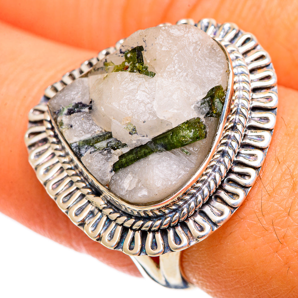 Green Tourmaline In Quartz Rings handcrafted by Anasilvercos - RING106824