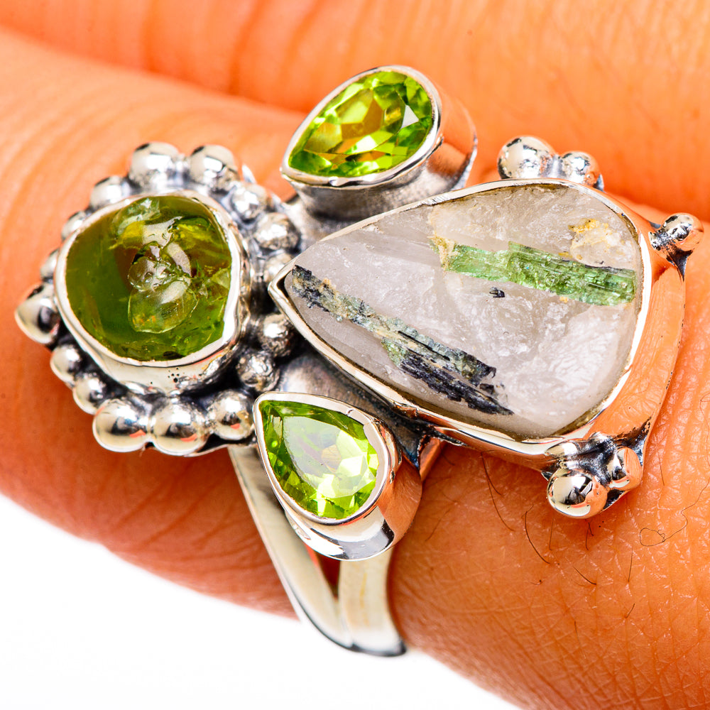 Green Tourmaline In Quartz Rings handcrafted by Anasilvercos - RING106842