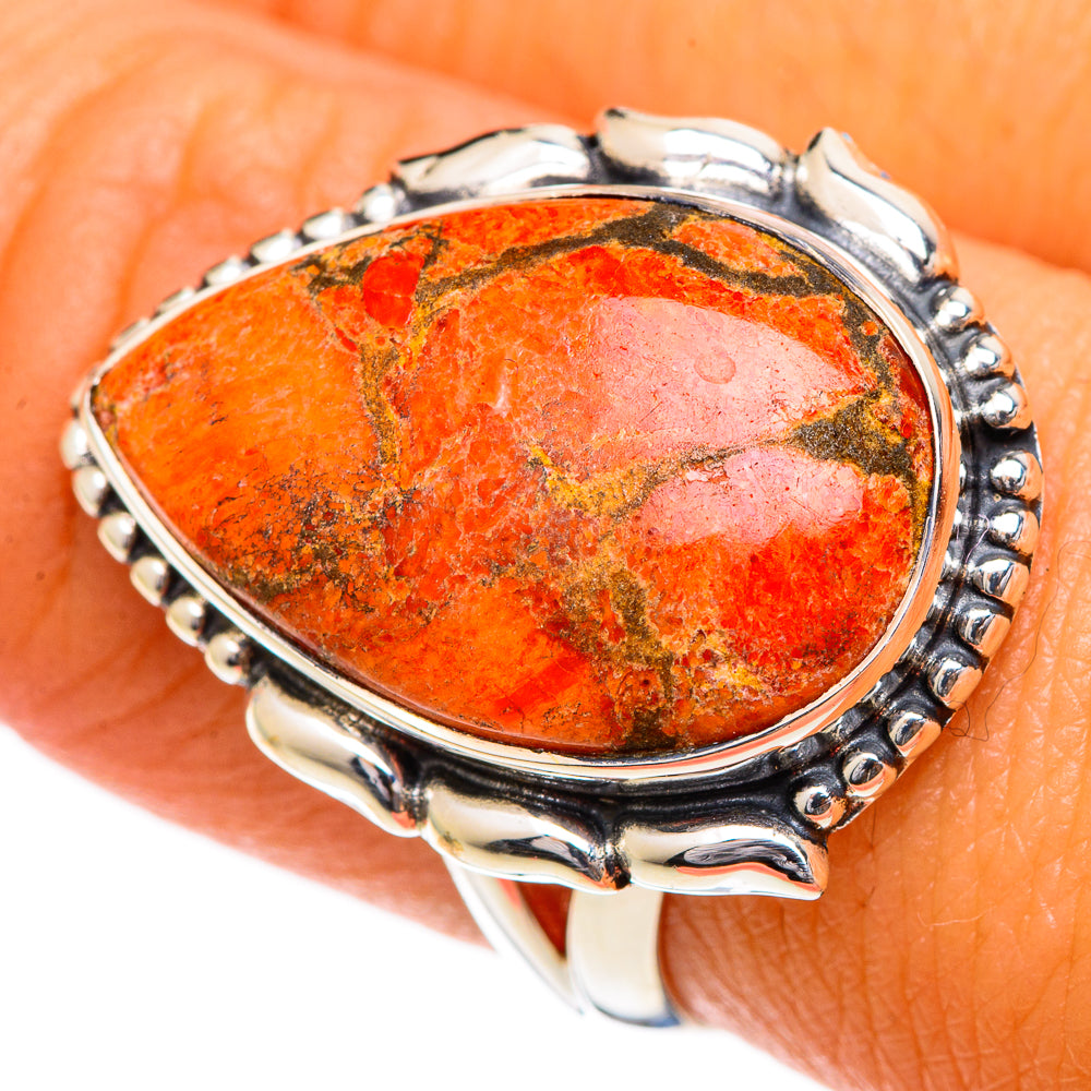 Orange Copper Composite Turquoise Rings handcrafted by Anasilvercos - RING106851
