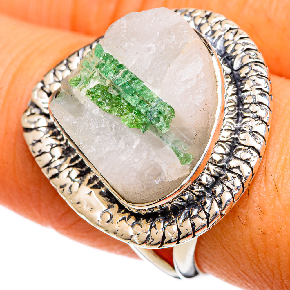 Green Tourmaline In Quartz Rings handcrafted by Anasilvercos - RING106960