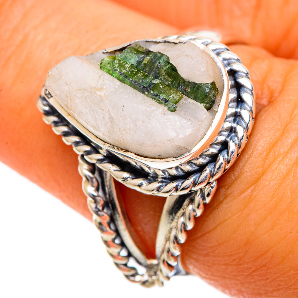Green Tourmaline in Quartz Rings handcrafted by Anasilvercos - RING107034