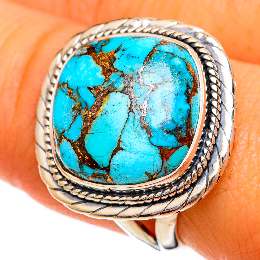 Blue Copper Composite Turquoise Rings handcrafted by Anasilvercos - RING107058