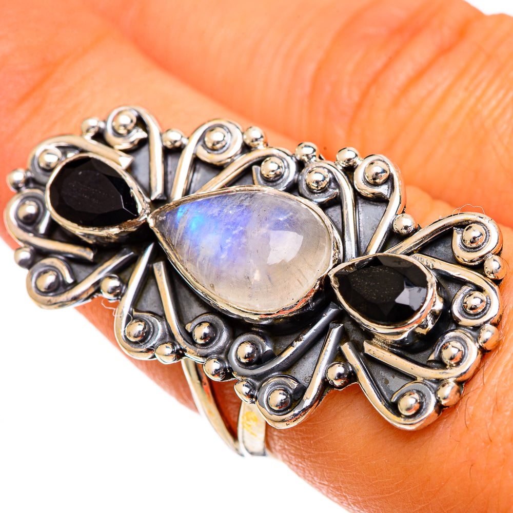 Rainbow Moonstone Rings handcrafted by Anasilvercos - RING107102