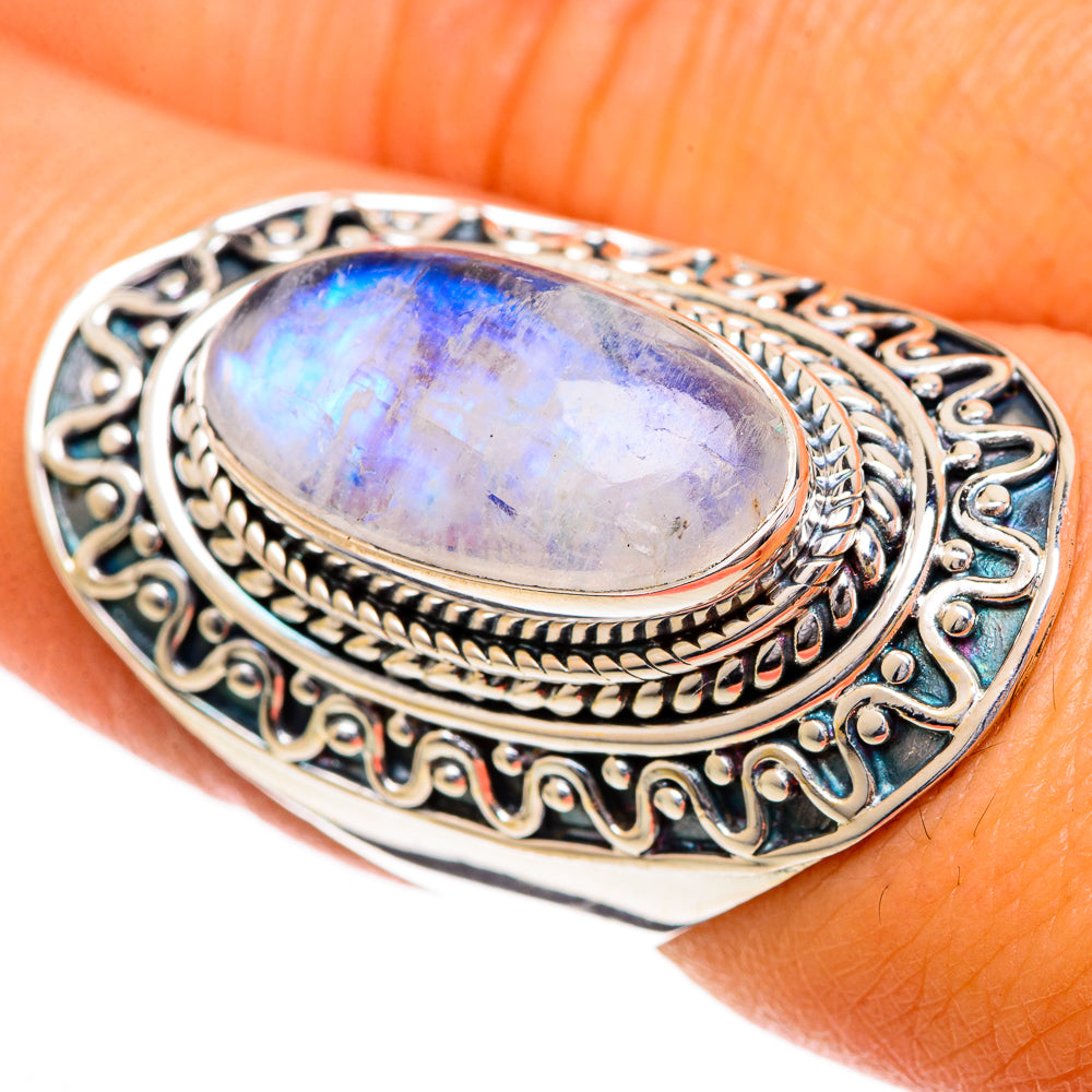 Rainbow Moonstone Rings handcrafted by Anasilvercos - RING107104
