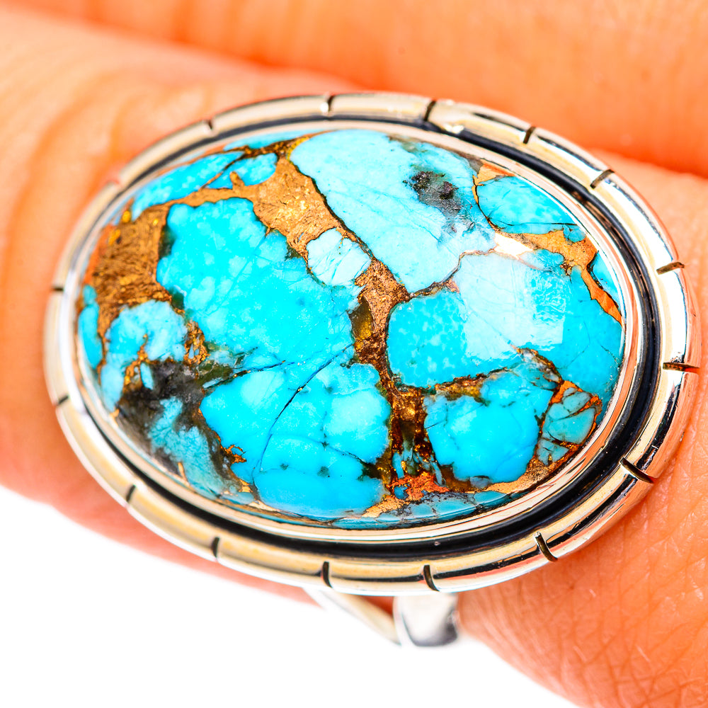 Blue Copper Composite Turquoise Rings handcrafted by Anasilvercos - RING107130