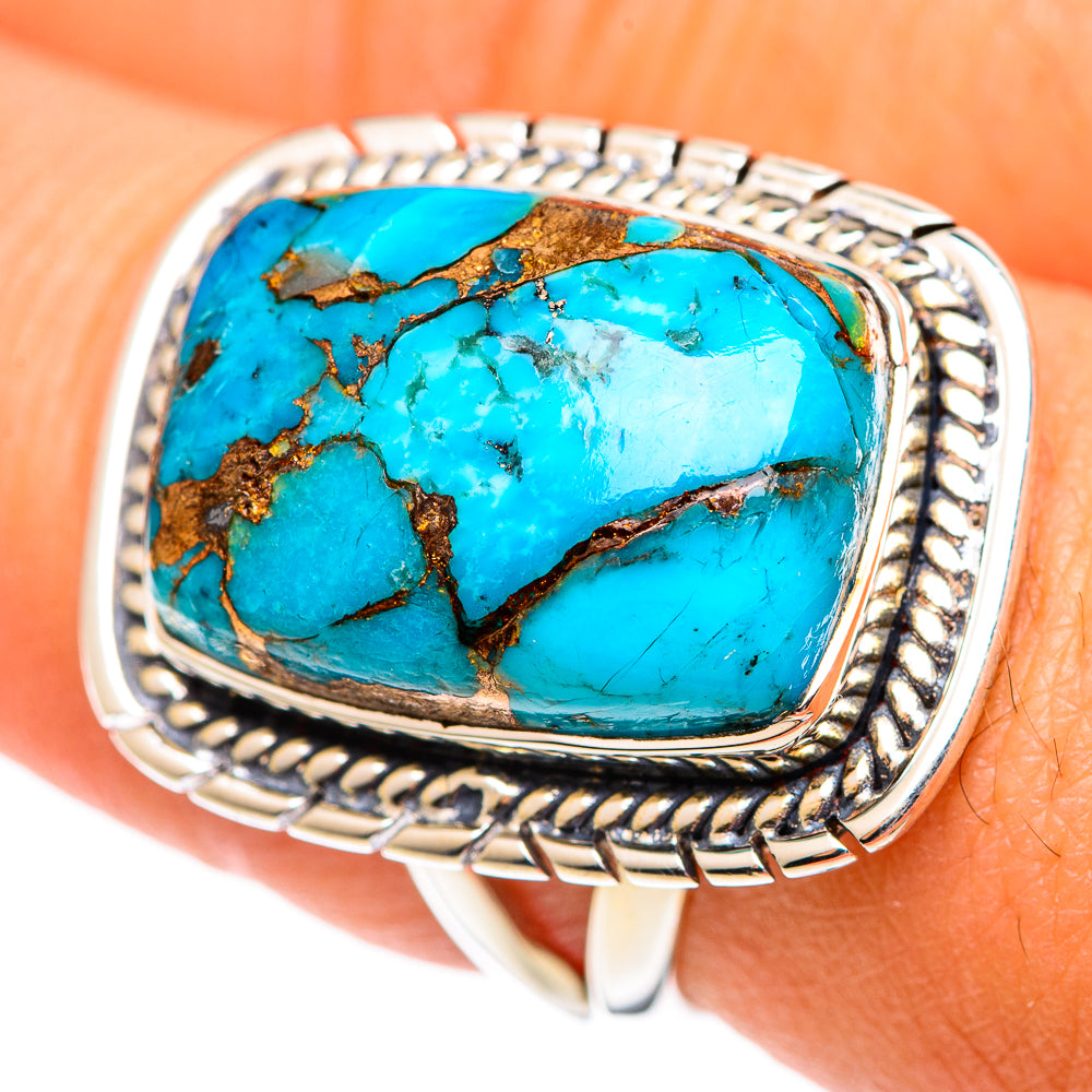 Blue Copper Composite Turquoise Rings handcrafted by Anasilvercos - RING107132