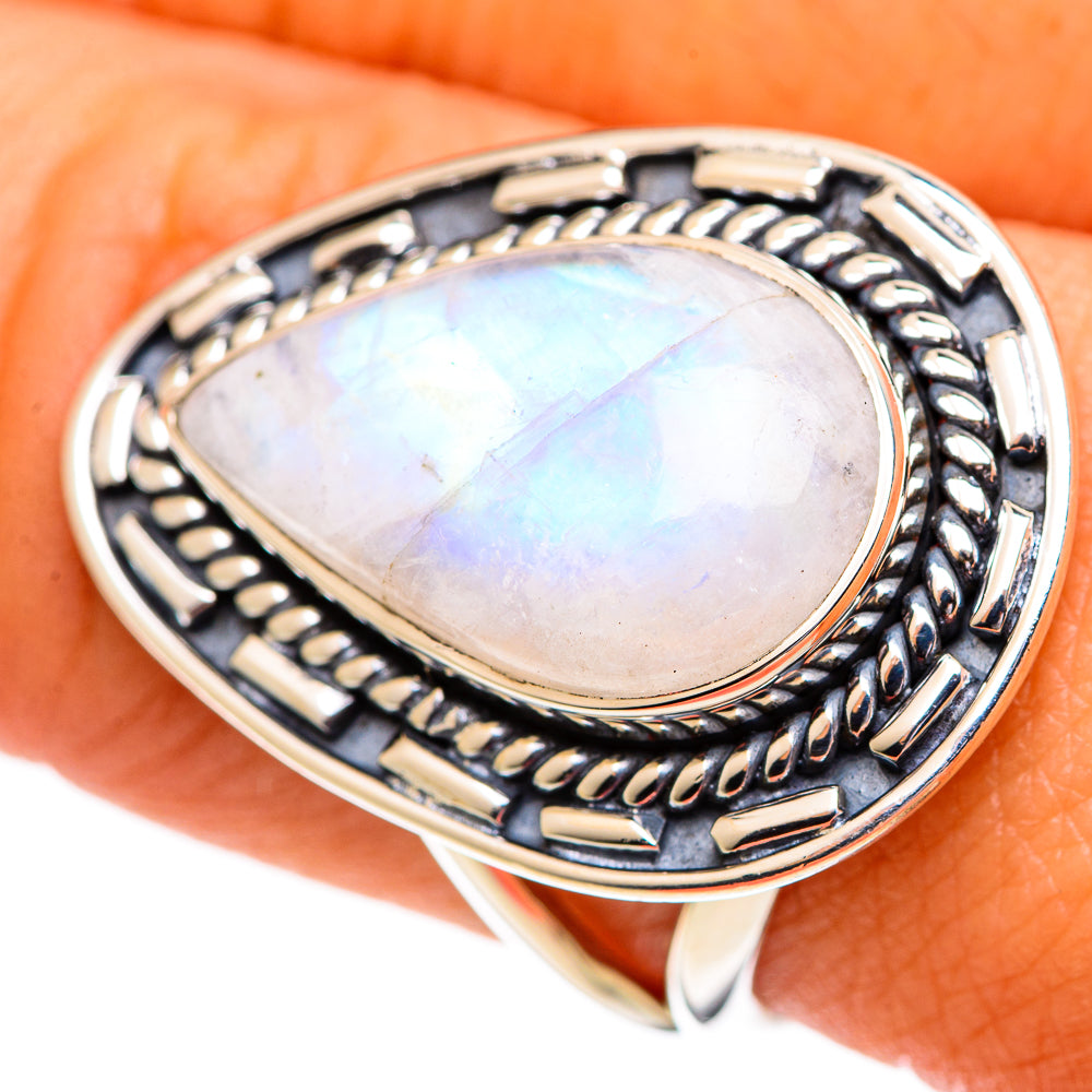 Rainbow Moonstone Rings handcrafted by Anasilvercos - RING107225