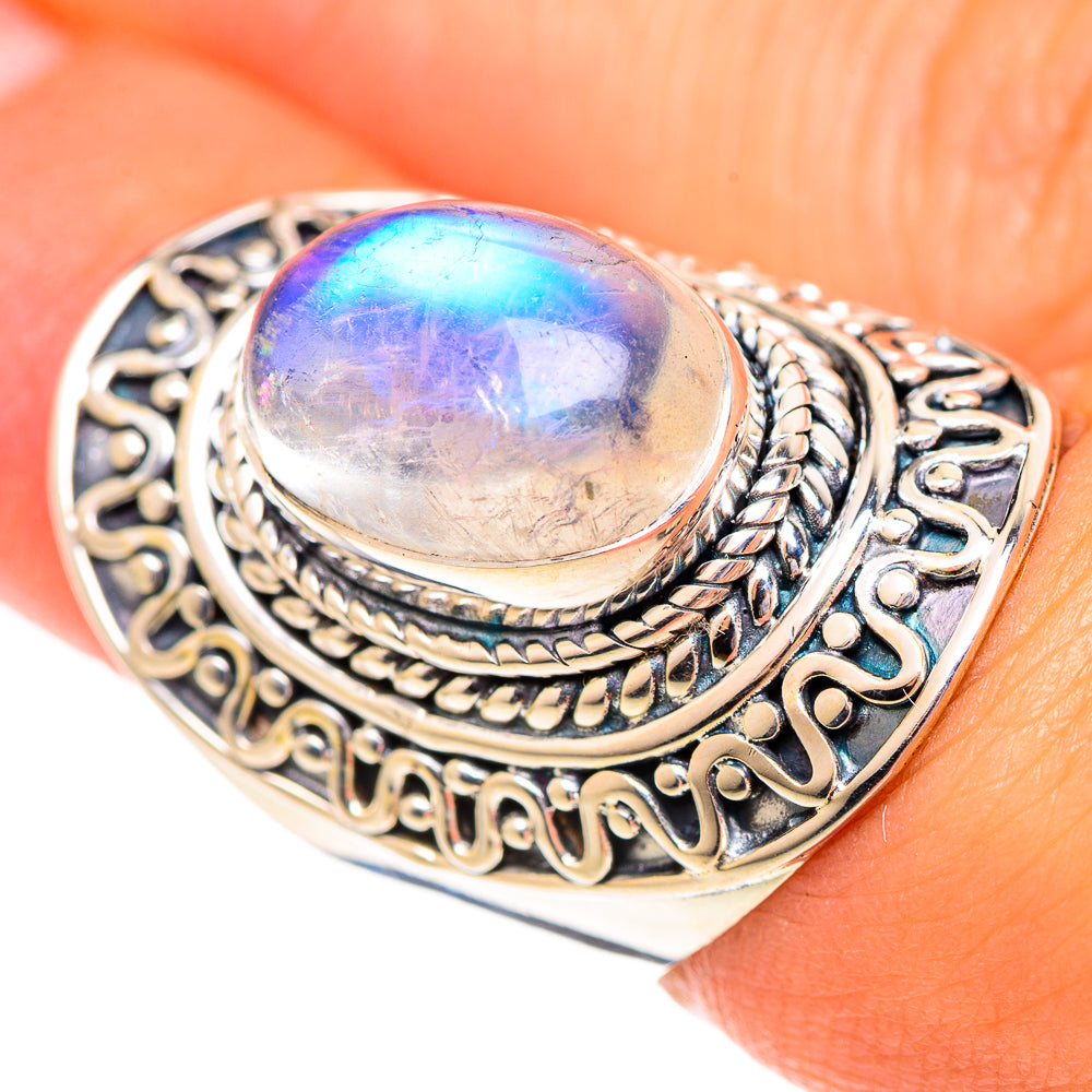 Rainbow Moonstone Rings handcrafted by Anasilvercos - RING107226