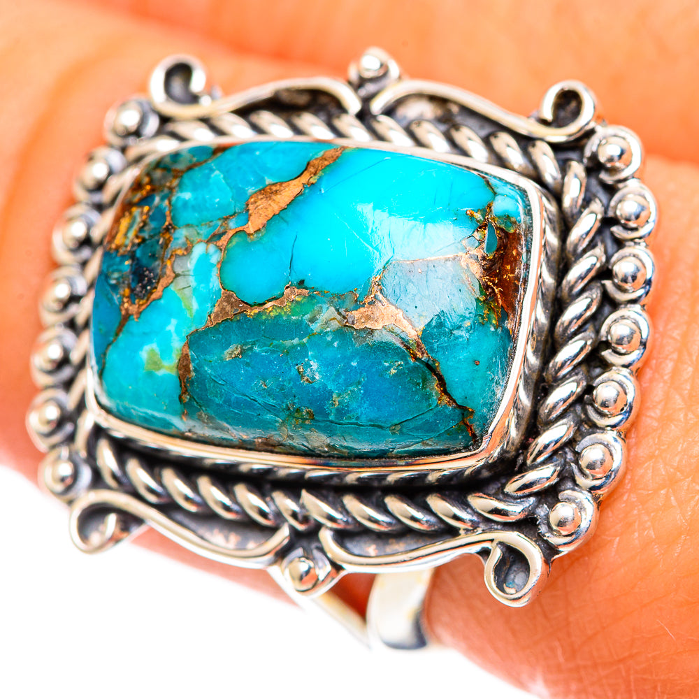 Blue Copper Composite Turquoise Rings handcrafted by Anasilvercos - RING107261