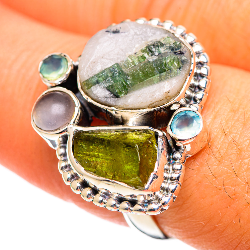 Green Tourmaline in Quartz Rings handcrafted by Anasilvercos - RING107273