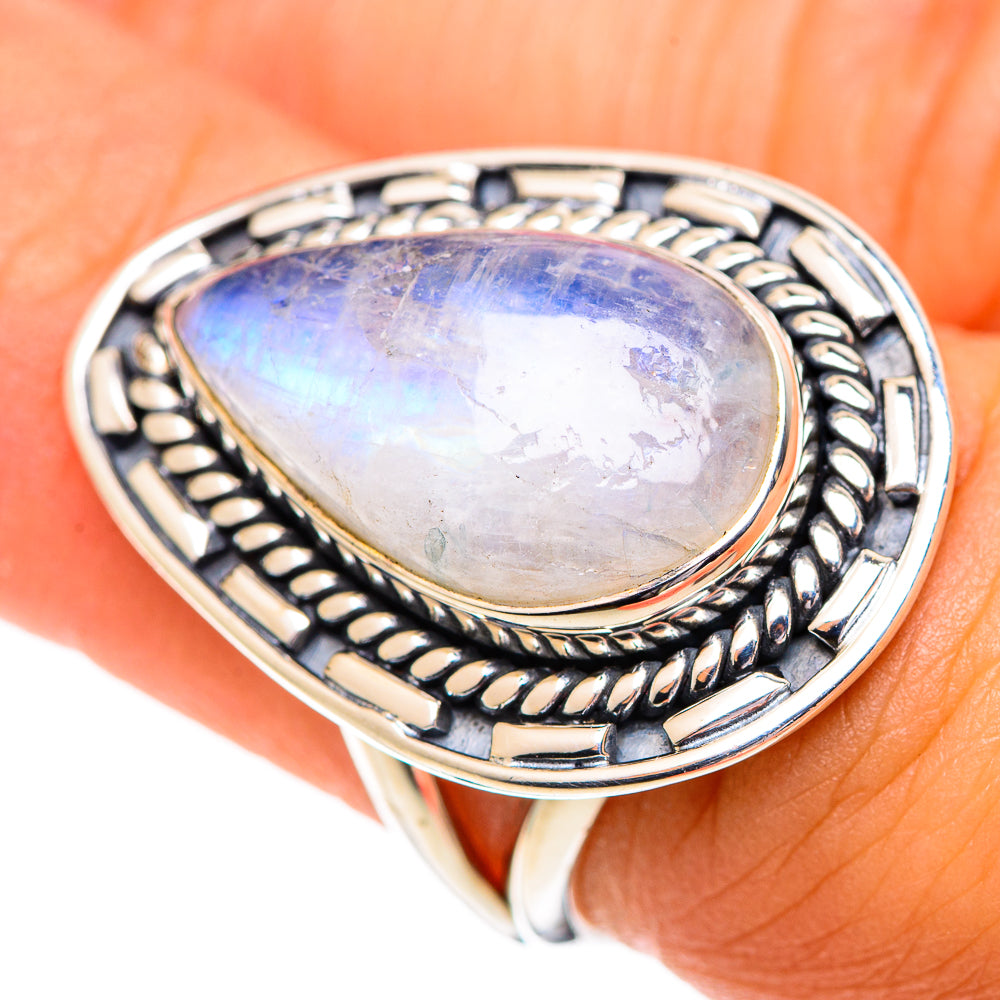Rainbow Moonstone Rings handcrafted by Anasilvercos - RING107288