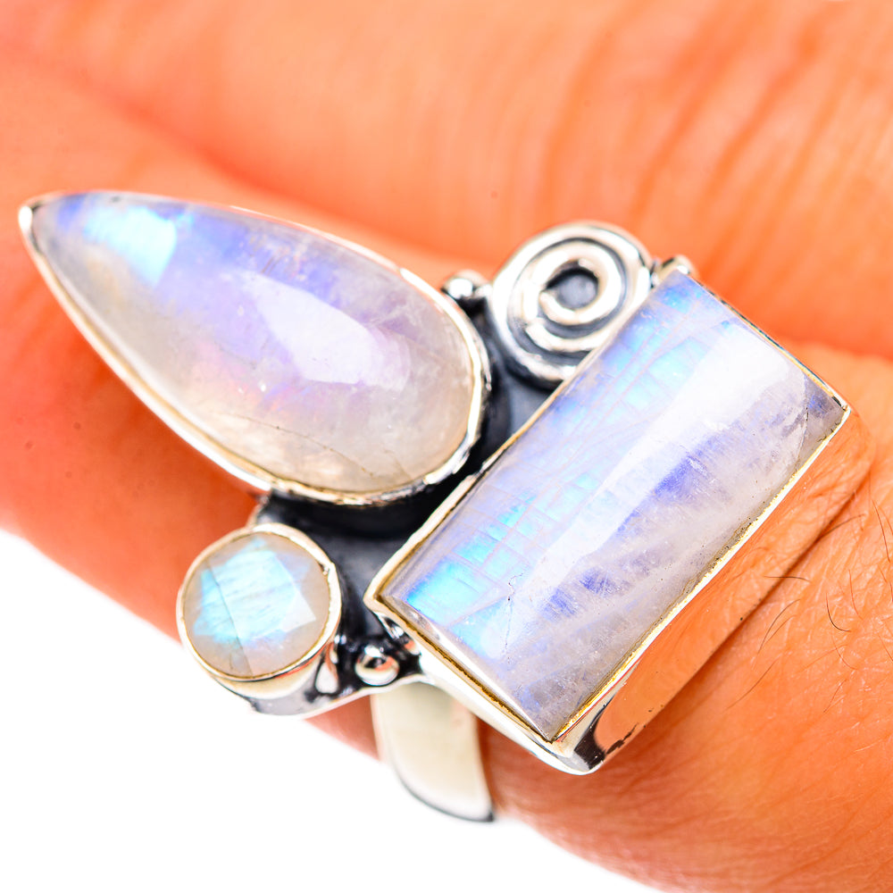 Rainbow Moonstone Rings handcrafted by Anasilvercos - RING107353