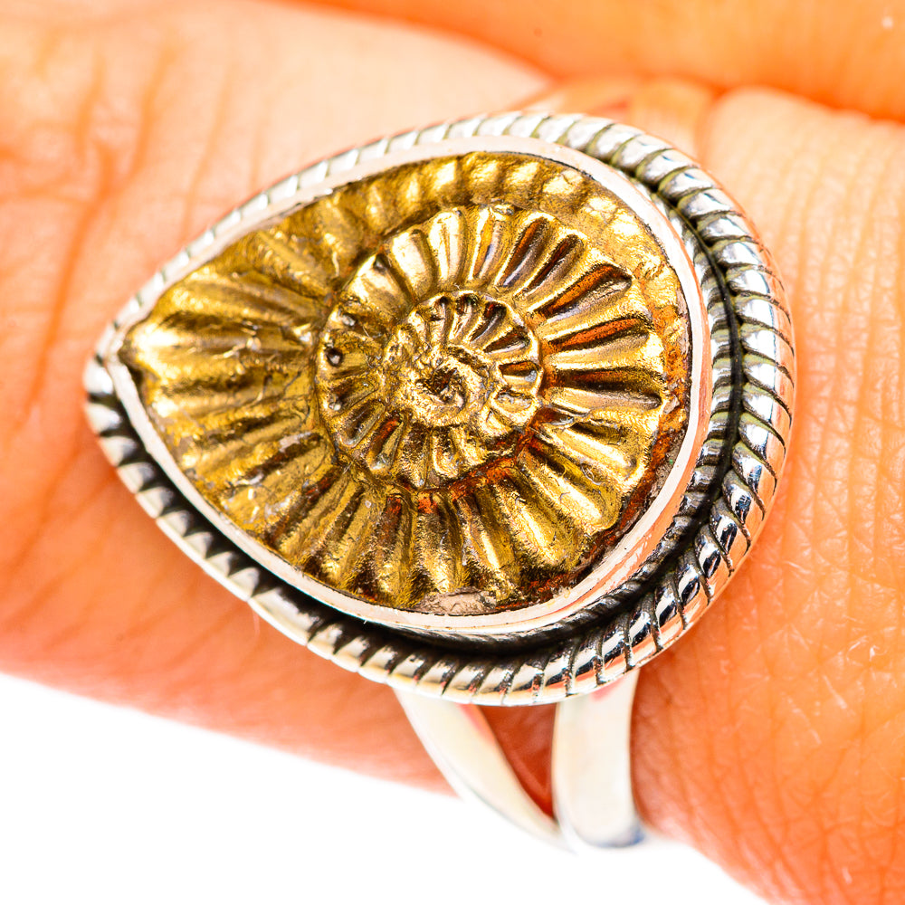 Pyrite Fossil Rings handcrafted by Anasilvercos - RING107454