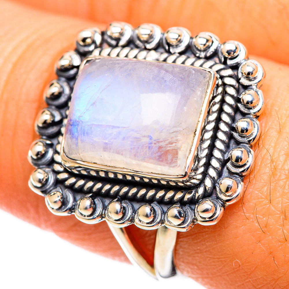 Rainbow Moonstone Rings handcrafted by Anasilvercos - RING107492