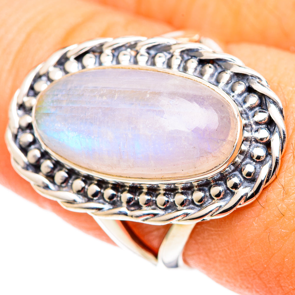Rainbow Moonstone Rings handcrafted by Anasilvercos - RING107526