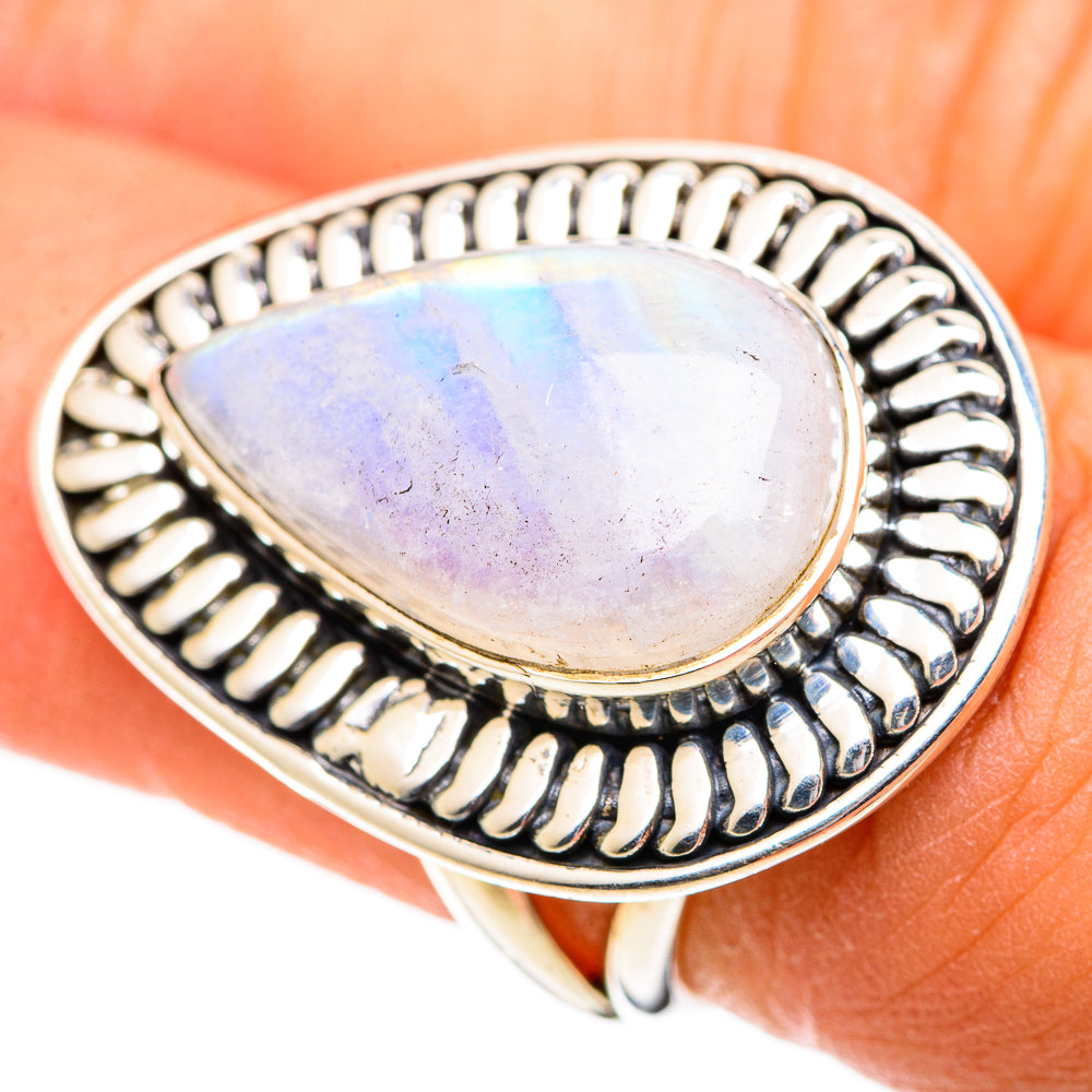 Rainbow Moonstone Rings handcrafted by Anasilvercos - RING107554