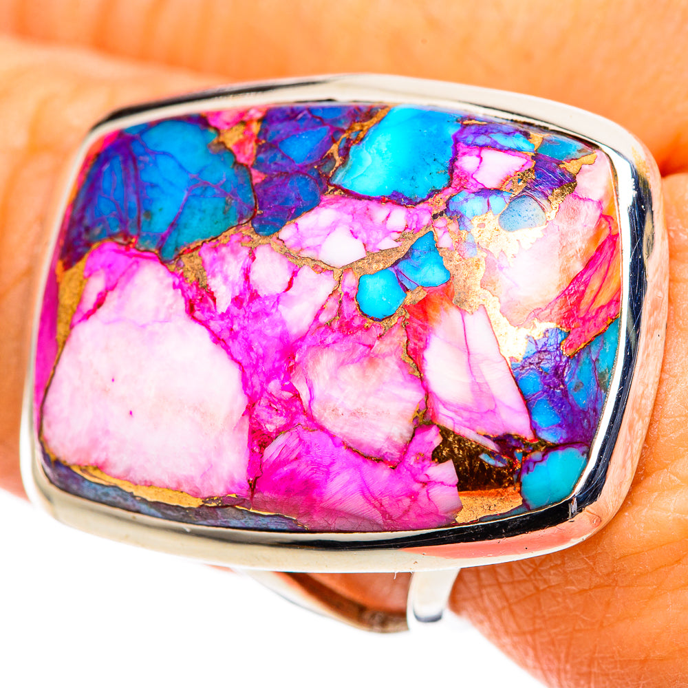 Kingman Pink Dahlia Turquoise Rings handcrafted by Anasilvercos - RING107588