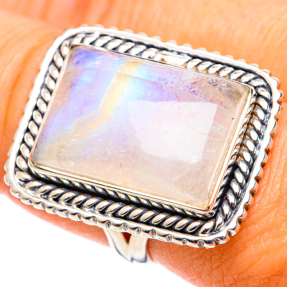Rainbow Moonstone Rings handcrafted by Anasilvercos - RING107633