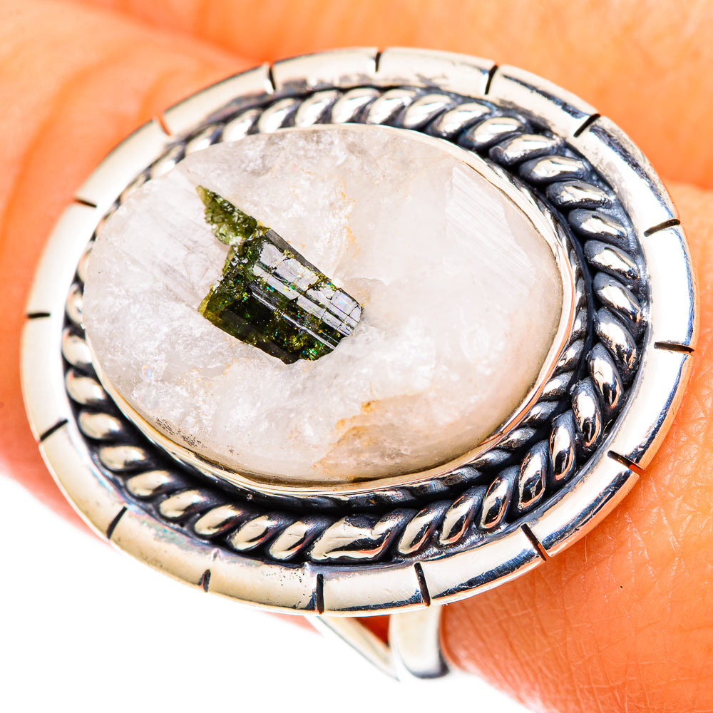 Green Tourmaline in Quartz Rings handcrafted by Anasilvercos - RING107678