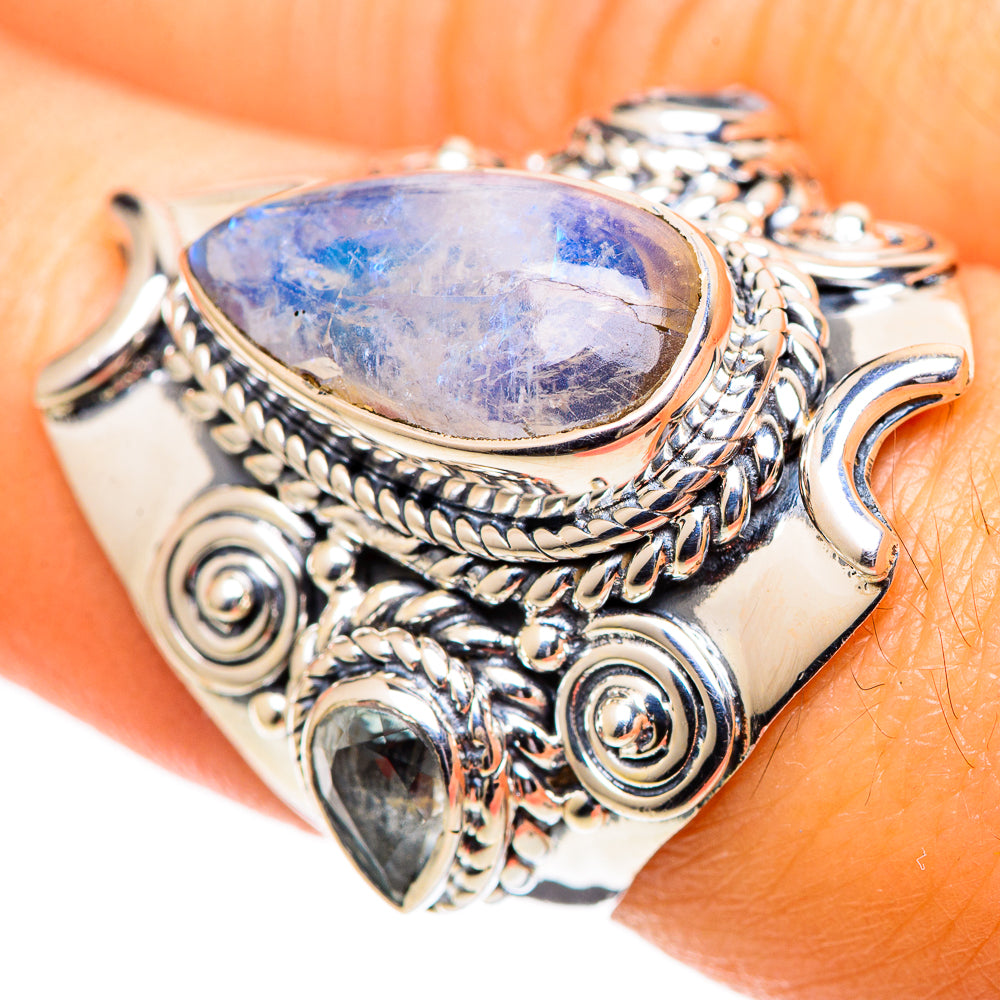Rainbow Moonstone Rings handcrafted by Anasilvercos - RING107679