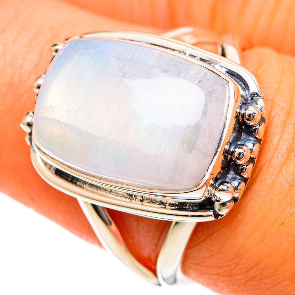Rainbow Moonstone Rings handcrafted by Anasilvercos - RING107754