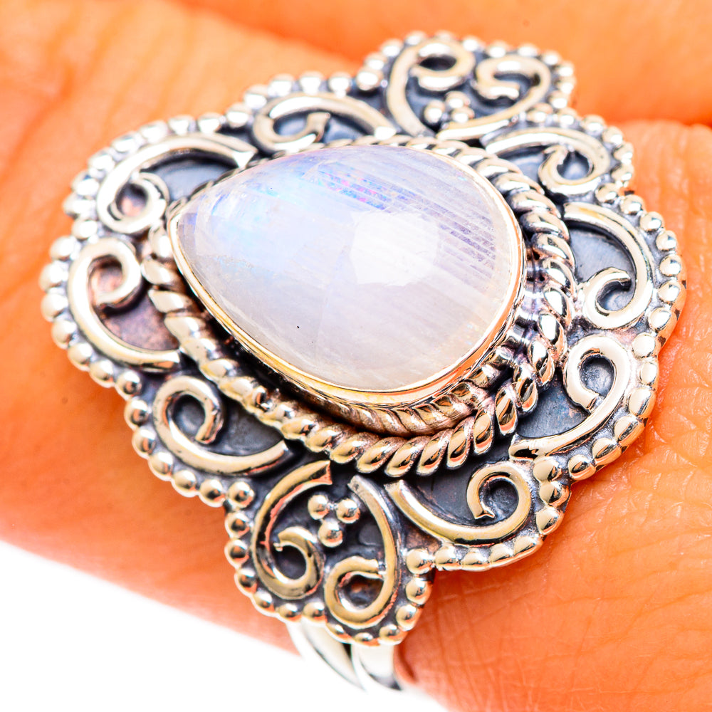 Rainbow Moonstone Rings handcrafted by Anasilvercos - RING107757