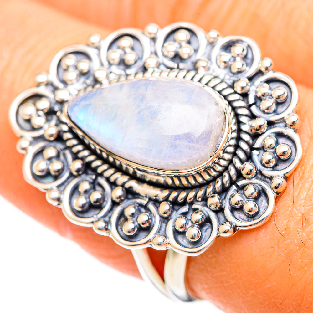 Rainbow Moonstone Rings handcrafted by Anasilvercos - RING107793