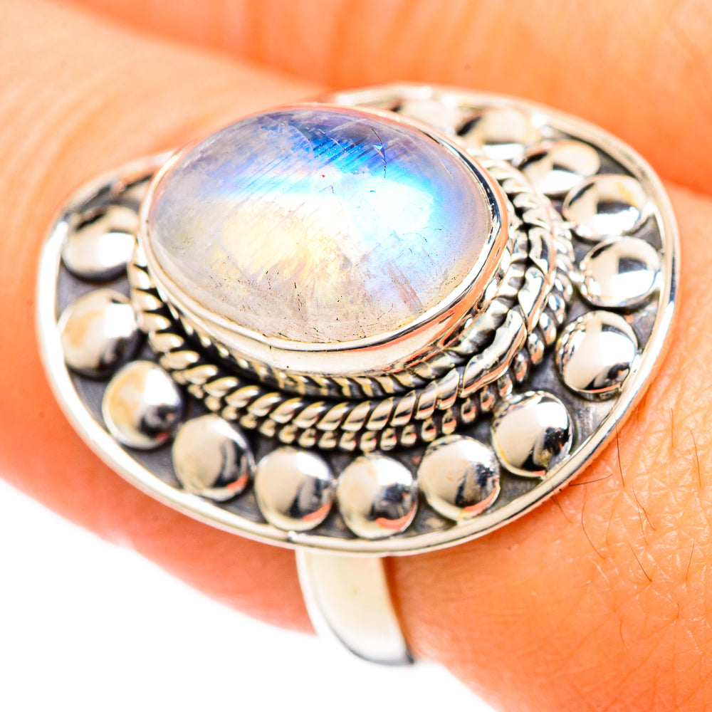 Rainbow Moonstone Rings handcrafted by Anasilvercos - RING107828