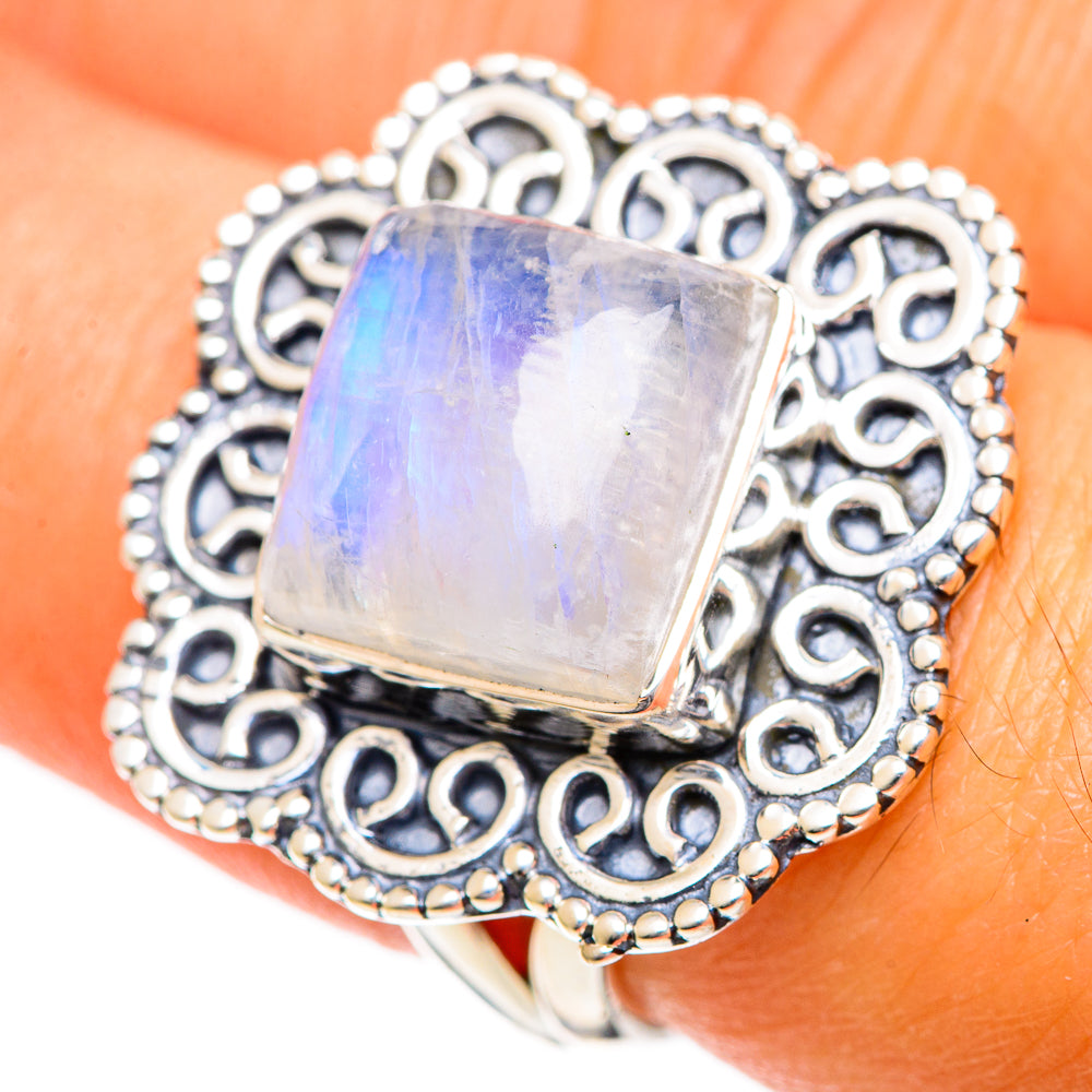 Rainbow Moonstone Rings handcrafted by Anasilvercos - RING107829