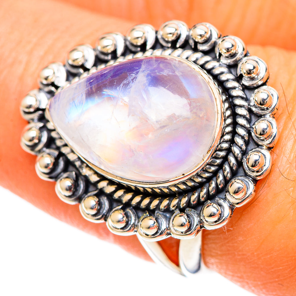 Rainbow Moonstone Rings handcrafted by Anasilvercos - RING107893