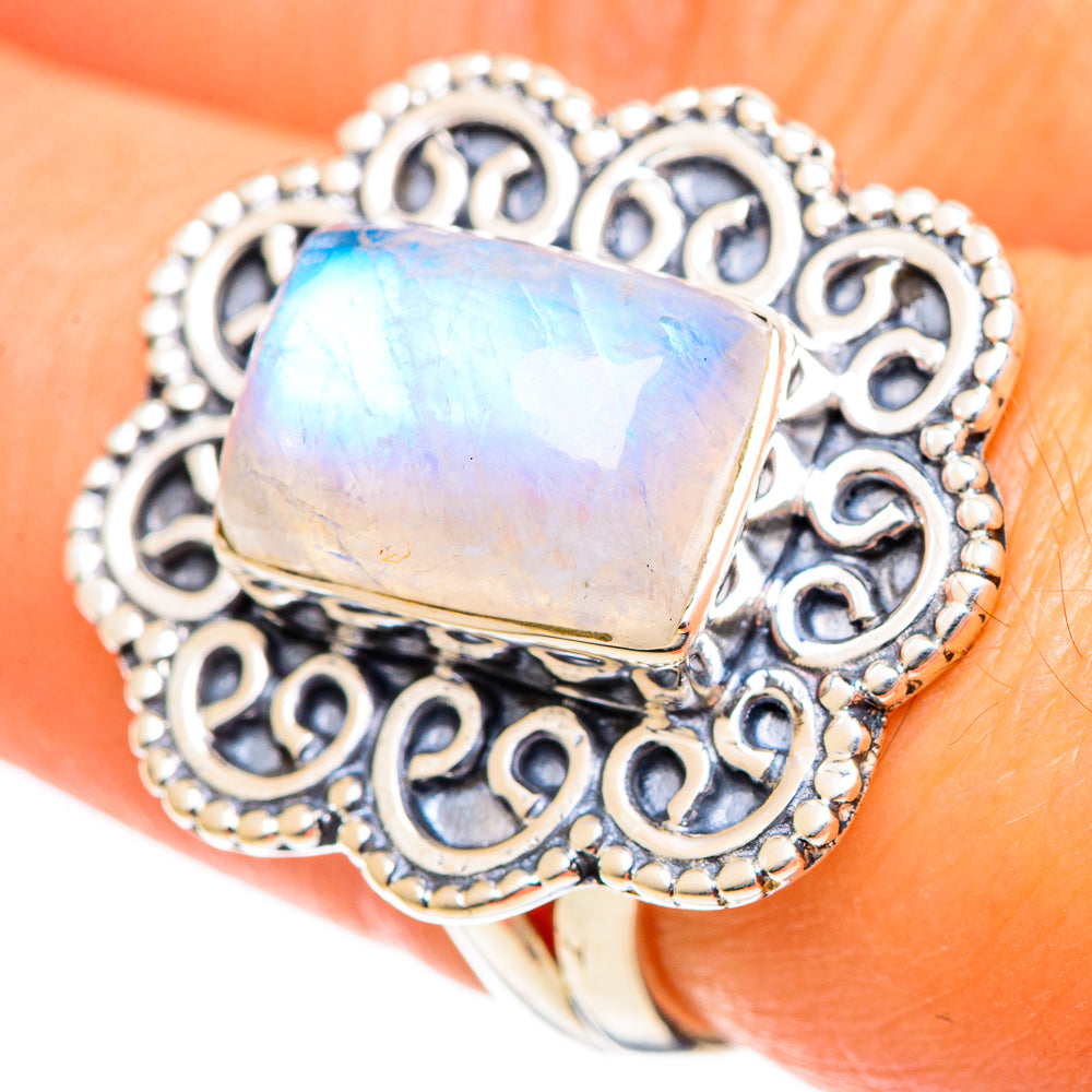 Rainbow Moonstone Rings handcrafted by Anasilvercos - RING107895
