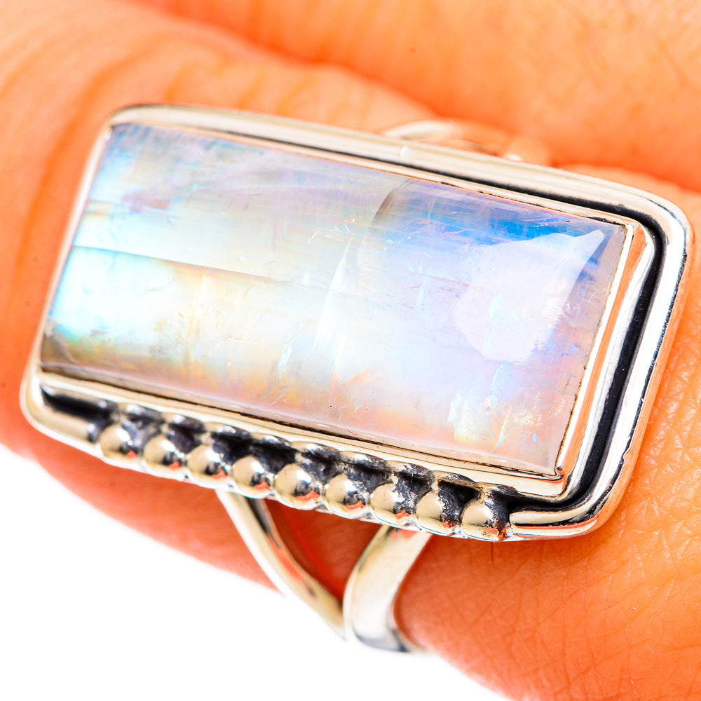 Rainbow Moonstone Rings handcrafted by Anasilvercos - RING108006