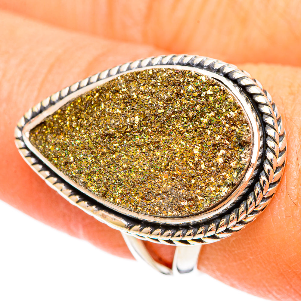 Spectro Pyrite Druzy Rings handcrafted by Anasilvercos - RING108053