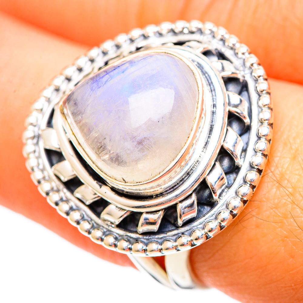 Rainbow Moonstone Rings handcrafted by Anasilvercos - RING108057