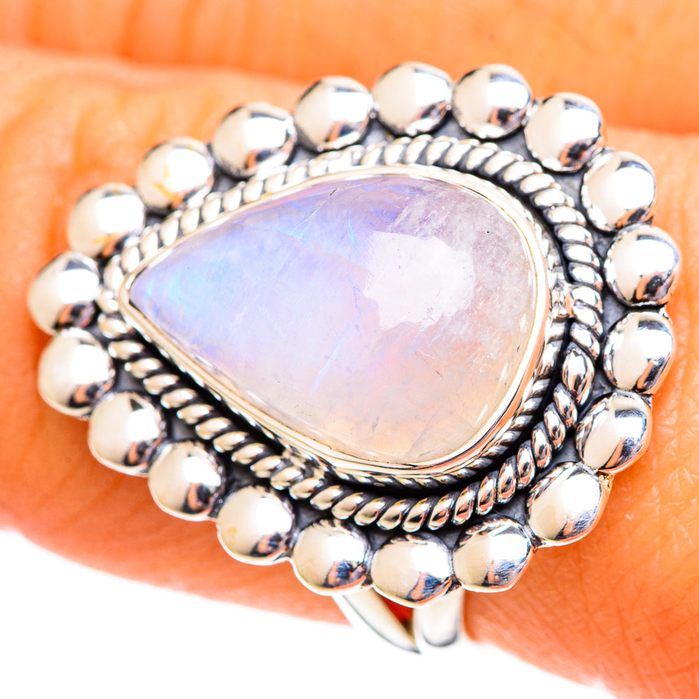 Rainbow Moonstone Rings handcrafted by Anasilvercos - RING108058