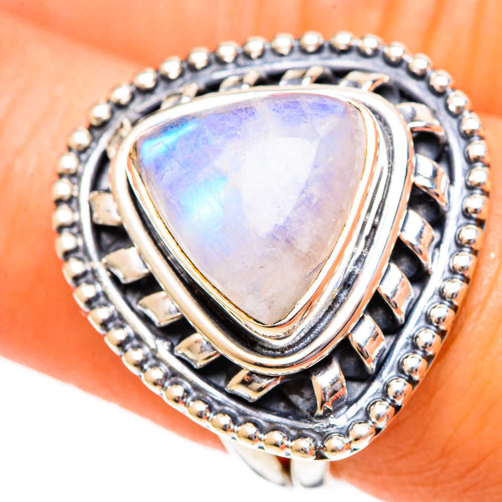 Rainbow Moonstone Rings handcrafted by Anasilvercos - RING108060