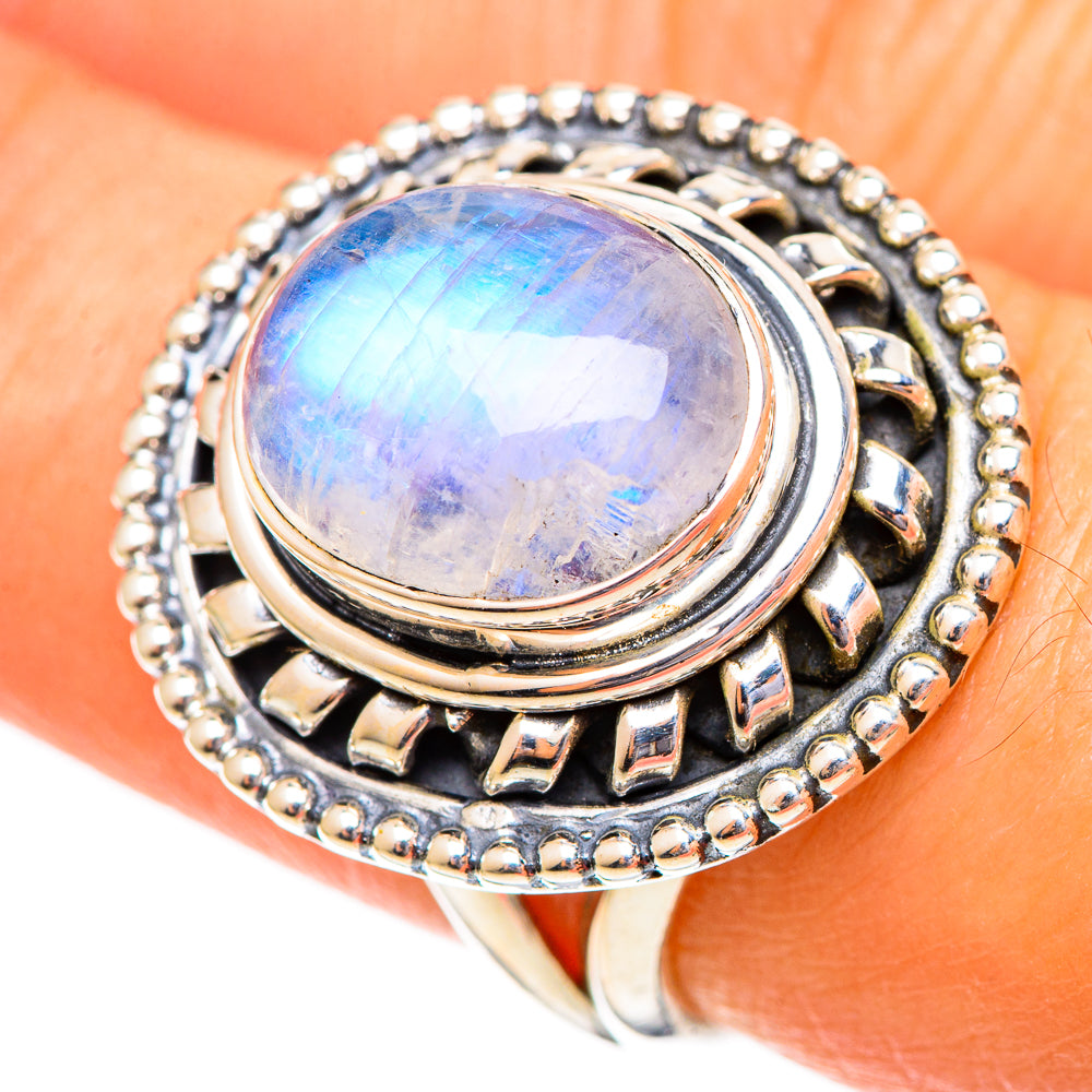 Rainbow Moonstone Rings handcrafted by Anasilvercos - RING108062