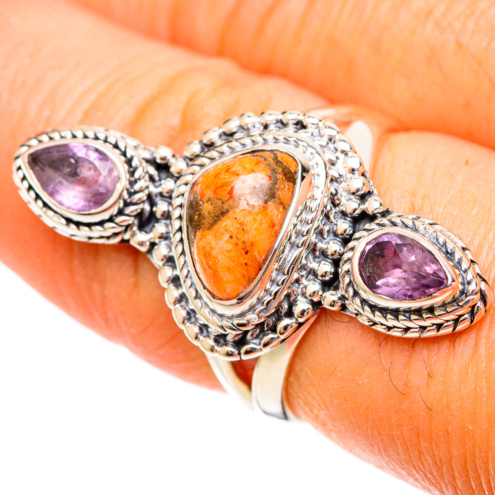 Orange Copper Composite Turquoise Rings handcrafted by Anasilvercos - RING108066