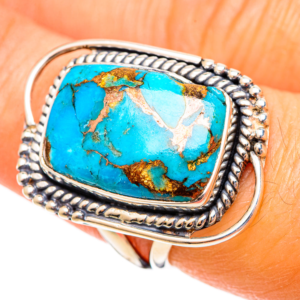 Blue Copper Composite Turquoise Rings handcrafted by Anasilvercos - RING108072