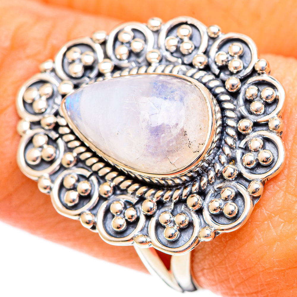 Rainbow Moonstone Rings handcrafted by Anasilvercos - RING108095