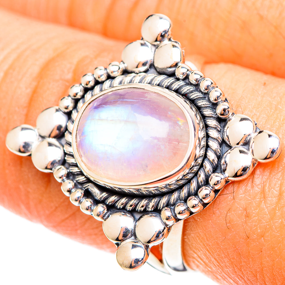 Rainbow Moonstone Rings handcrafted by Anasilvercos - RING108096