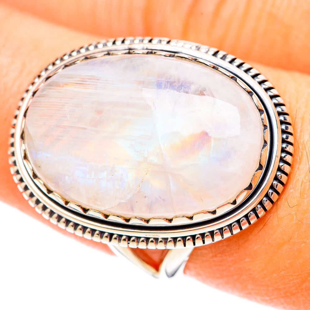 Rainbow Moonstone Rings handcrafted by Anasilvercos - RING108097