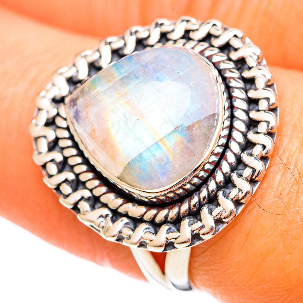 Rainbow Moonstone Rings handcrafted by Anasilvercos - RING108100