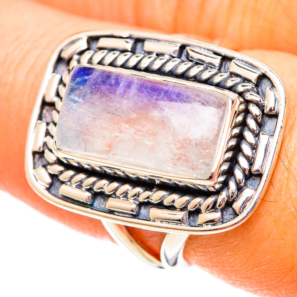Rainbow Moonstone Rings handcrafted by Anasilvercos - RING108102