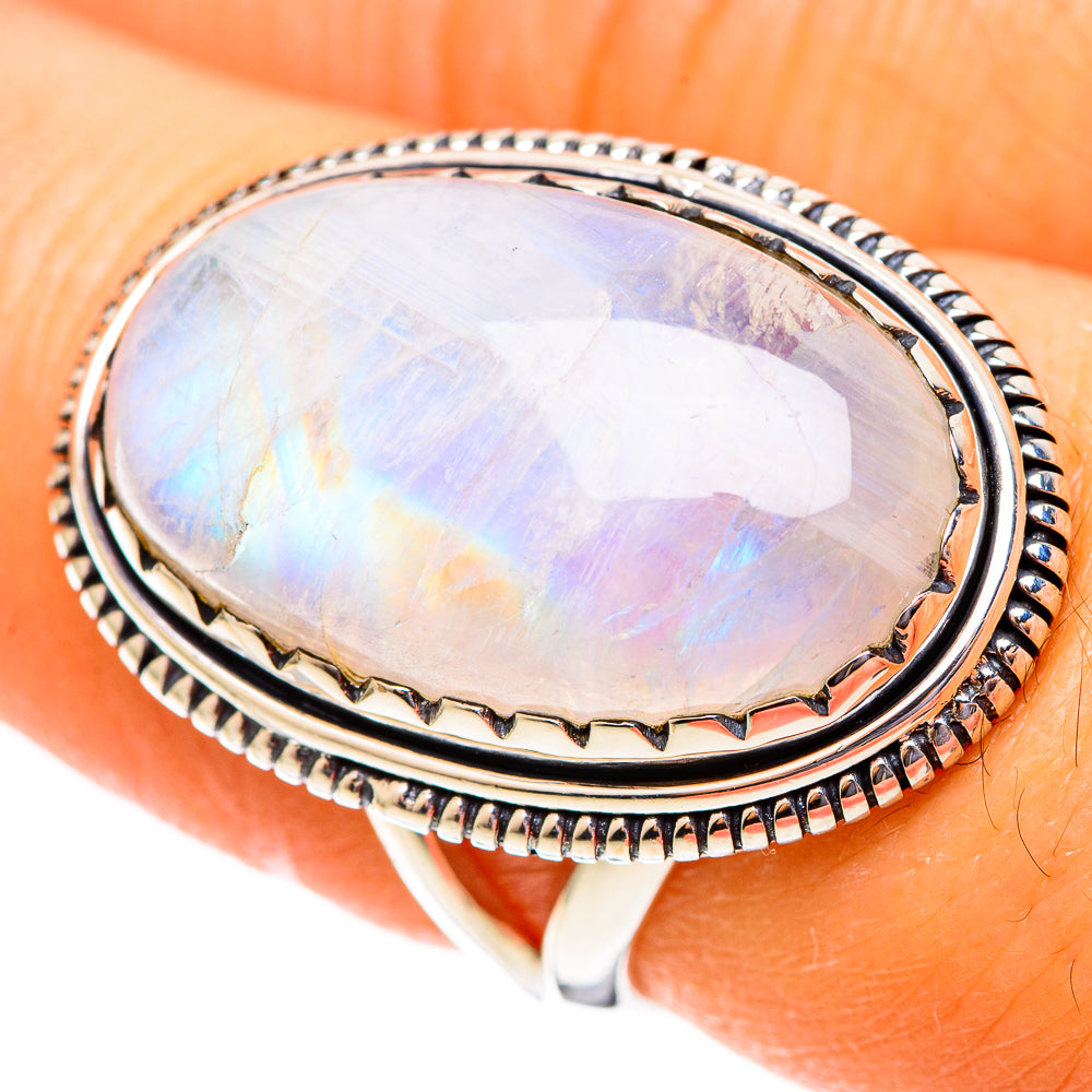Rainbow Moonstone Rings handcrafted by Anasilvercos - RING108134