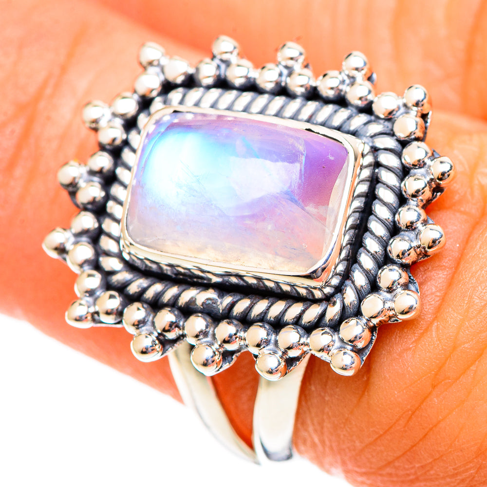 Rainbow Moonstone Rings handcrafted by Anasilvercos - RING108135