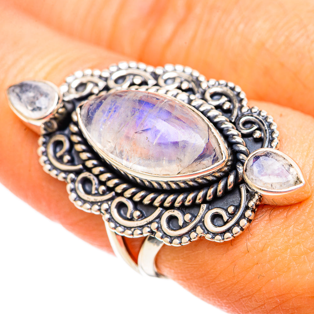 Rainbow Moonstone Rings handcrafted by Anasilvercos - RING108172